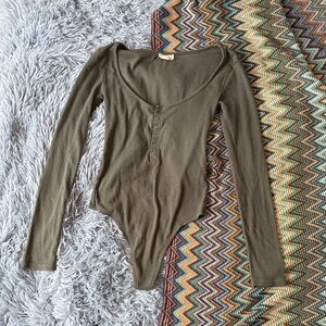💙 Olive/Moss Green Long Sleeve Bodysuit Open Edit Size XS